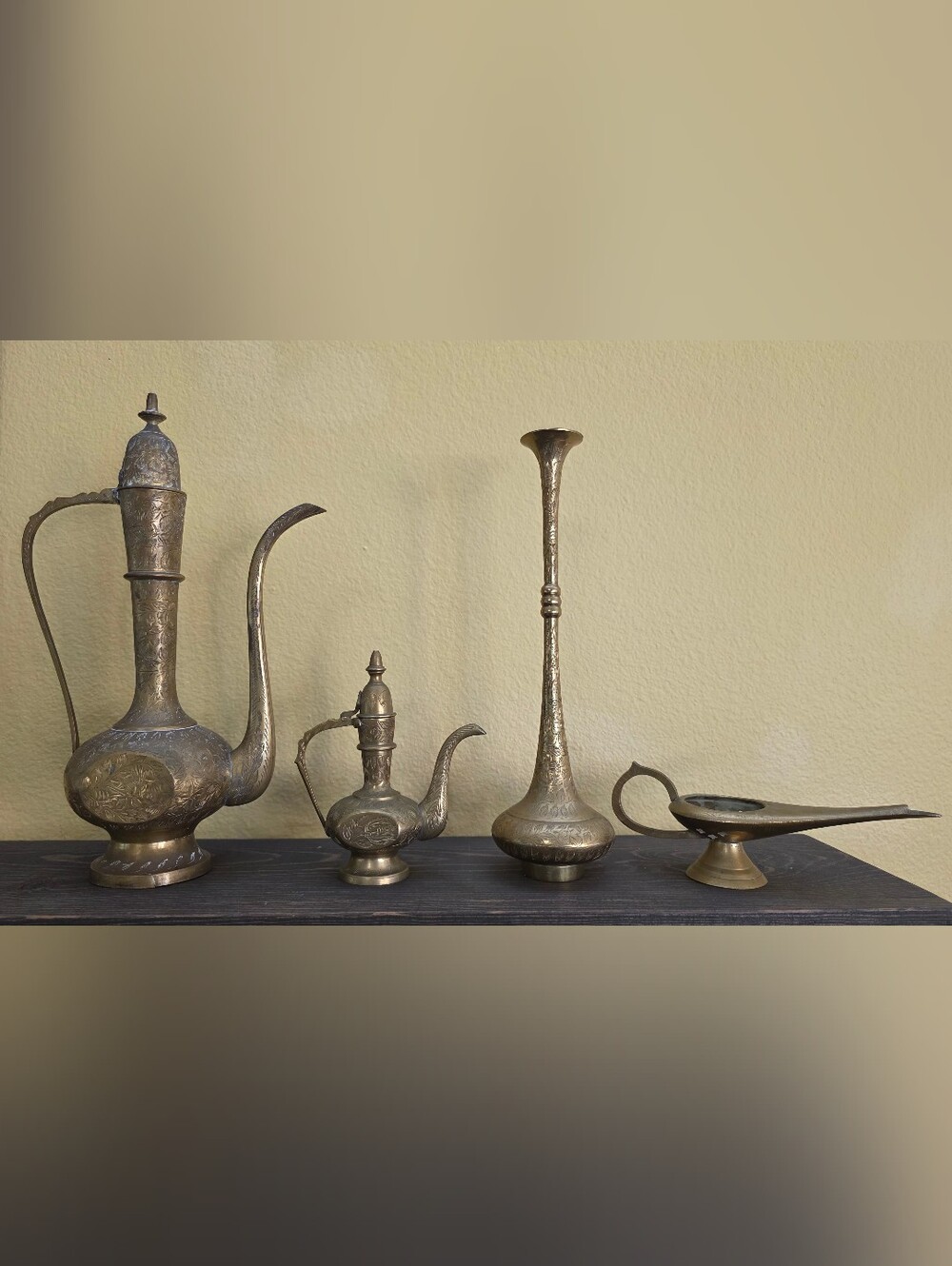 Vintage Hand Engraved Brass Decor Set – 4 Pieces Made in India